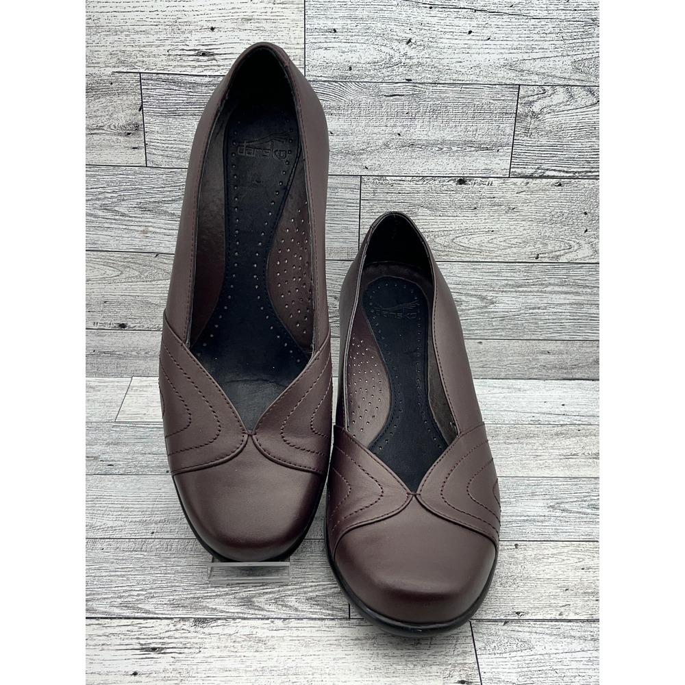 Dansko Shoes Womens Size 38 Brown Leather Comfort Work Pumps Heels Made Portugal